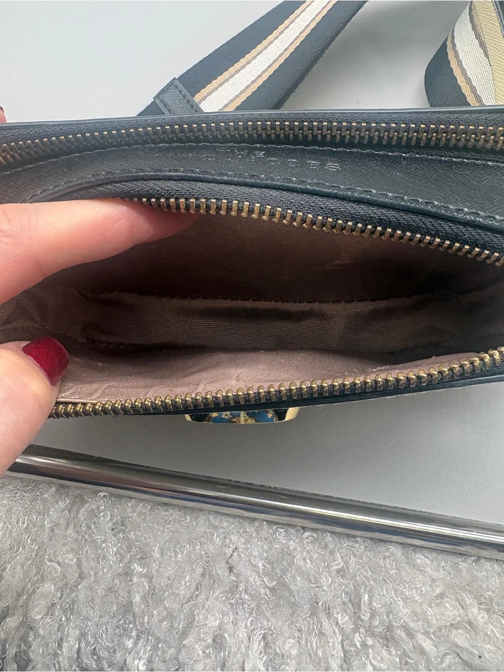 Marc Jacobs Cream Snapshot Crossbody with Striped Strap